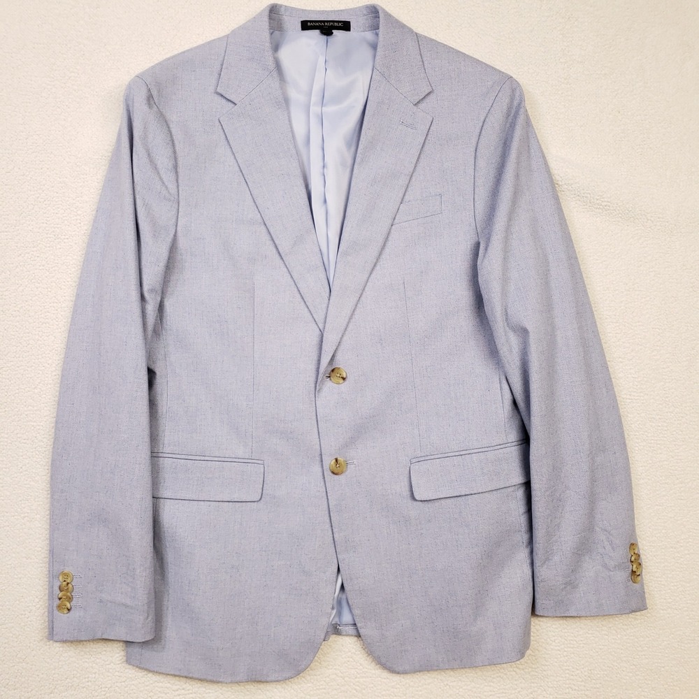 Banana Republic Sport Coat Mens 40R Blue Slim Fit Cotton Blend Blazer Chambray